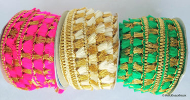 Wholesale Beige / Green / Fuchsia Pink And Gold Tassels Trim Lace, Fringe Trim, Bohemian Trim